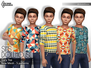 Sims 4 — Gary Top (Child) - Patterns Version by SimsDollhouse — Top with rolled up sleeves for Sims 4 kids in 5 different