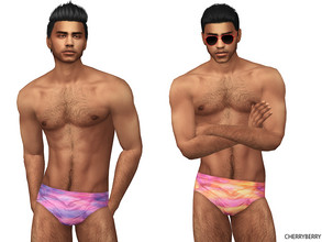 Sims 4 — Sunset Mens Swimwear by CherryBerrySim — Sunset cloud print swimwear briefs for male sims. 4 colors