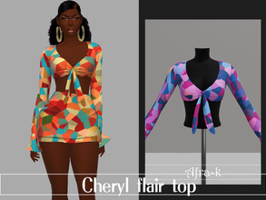 Sims 4 — Cheryl flair top  by akaysims — Flair top in geometric and marble prints. Comes in 10 swatches - Compatible with