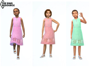 Sims 4 — ErinAOK Girl's Dress 0727 by ErinAOK — Girl's dress with lace accent 9 Swatches