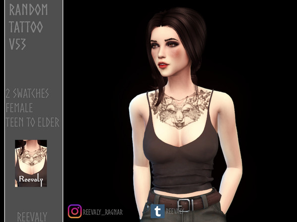 Sims 4 — Random Tattoo V53 by Reevaly — 2 Swatches. Teen to Elder. Female. Works with all Skins and Overlays. Base Game