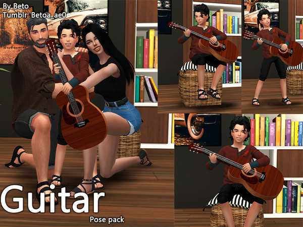 Sims 4 — Guitar (Pose pack) by Beto_ae0 — Poses for kids playing guitar, hope you like them Includes 4 poses Custom