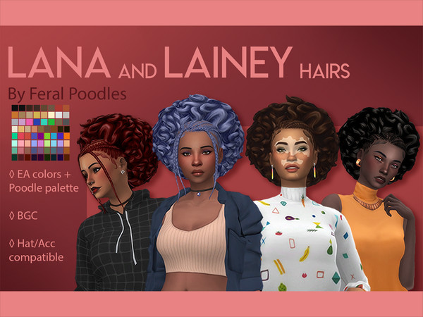 Sims 4 — Lainey Hair by feralpoodles — Big ol curly afro hair! This is the SECOND hair (right) in the preview, the first