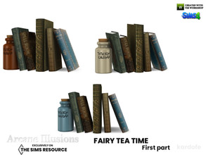 Sims 4 — Arcane Illusions_Fairy tea time_Books by kardofe — Books and a jar of fairy dust, in three different options
