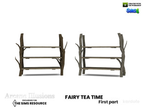 Sims 4 — Arcane Illusions_Fairy tea time_Shelf by kardofe — Shelf made with tree branches and small planks, in two colour