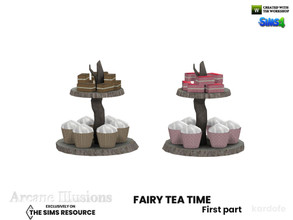 Sims 4 — Arcane Illusions_Fairy tea time_Tray with pastries by kardofe — Tray made from tree slices, with cupcakes, in