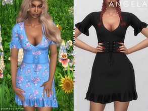 Sims 4 — ANGELA | dress by Plumbobs_n_Fries — Short Dress with Ruffles and Lace Up Corset New Mesh HQ Texture Female |