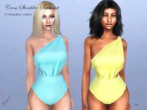 Sims 4 — Cross Shoulder Swimsuit by pizazz — Cross Shoulder Swimsuit for your sims 4 game. image above was taken in game