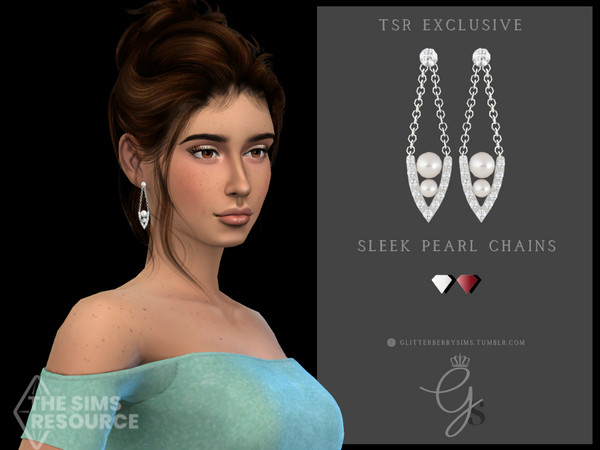 Sims 4 — Sleek Pearl Chains by Glitterberryfly — Pearl chain earrings that come in two swatches; Pearl and Ruby