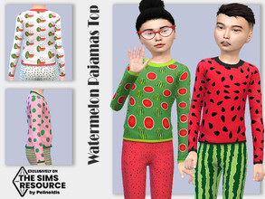 Sims 4 — Watermelon Pajamas Top by Pelineldis — A cool pajamas top with watermelon print for boys and girls in four
