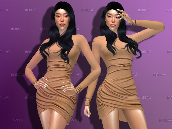 Sims 4 — Long Sleeve Ruched Dress DO155 by DOLilac — Long sleeve ruched short dress with color options