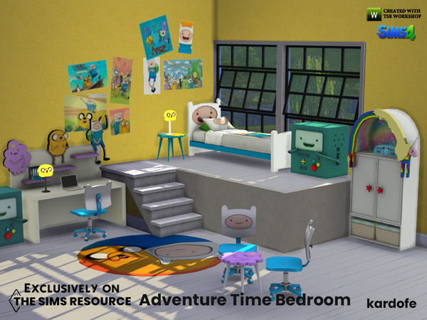 Sims 4 — Adventure Time Bedroom by kardofe — A room for teenagers, decorated with motifs inspired by the cartoon series,