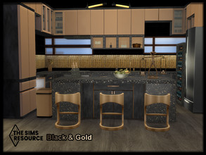 Sims 4 — Black and Gold Kitchen set by seimar8 — Maxis match black and gold kitchen set made with black granite, marble