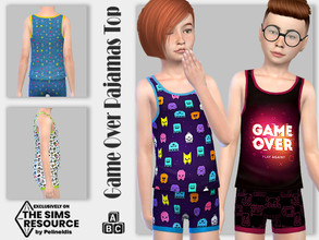 Sims 4 — Game Over Pajamas Top by Pelineldis — A cool pajamas top with gaming themed print for boys and girls in four