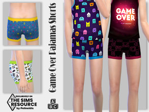 Sims 4 — Game Over Pajamas Shorts by Pelineldis — A cool pajamas shorts with gaming themed print for boys and girls in
