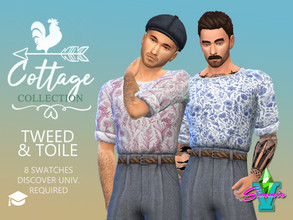Sims 4 — Cottage Tweed & Toile by SimmieV — A casual outfit of tweed slacks and eight unique toile printed tops.
