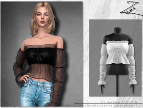 Sims 4 — Organza stitched Strapless Shirt by _zy — New mesh 10 colors All lods HQ compatible