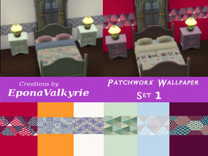 Sims 4 — Patchwork Walls Set 1 by EponaValkyrie — A collection of 6 patchwork-inspired wallpaper swatches. 