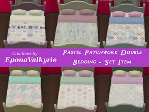 Sims 4 — Pastel Patchwork Double Bedding (Set Item) by EponaValkyrie — A collection of 6 pastel patchwork-inspired double