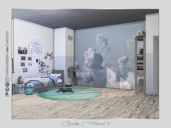 Sims 4 — Clouds Mural 2 by Caroll912 — A 2-version (seamless and 5-tile non seamless) pastel clouds mural in blue, gray