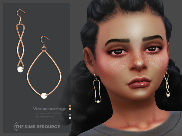 Sims 4 — Venice earrings | Kids version by sugar_owl — Big deformed hoop earrings with pearls for children. - new mesh -