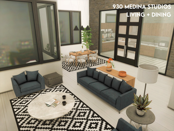 Sims 4 — 930 Medina Studios - Living + Dining (TSR only CC) by xogerardine — This room is a part of 930 Medina Studios.