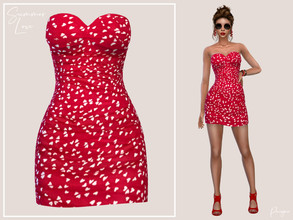 Sims 4 — SummerLove by Paogae — Cheerful mini dress, only in red, small white hearts, bare shoulders, sheath ruched