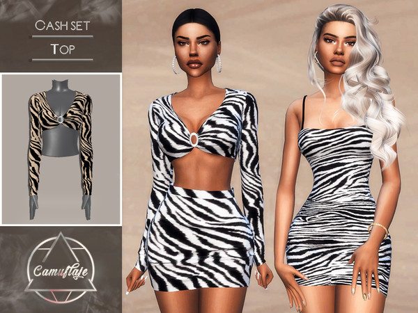 Sims 4 — Cash Set - Top by Camuflaje — FashionNova inspiration - includes Top, Skirt & a Dress ** Part of the 3 piece