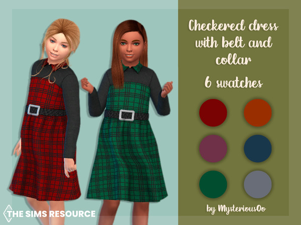 Sims 4 — Checkered dress with belt and collar by MysteriousOo — Checkered dress with belt and collar for kids in 6 colors