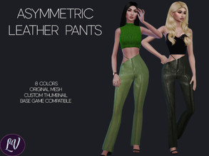 Sims 4 — Asymmetric Leather Pants by linavees — Original Mesh 8 colors Custom thumbnail Base game compatible Happy