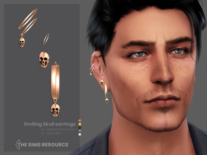 Sims 4 — Smiling Skull earrings | Right by sugar_owl — Male hoop earring, with double helix and a daith piercing,