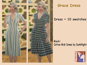 Sims 4 — ws Grace Midi Dress - RC by watersim44 — Inspired from the vintage look of Grace Kelly. This is a standalone