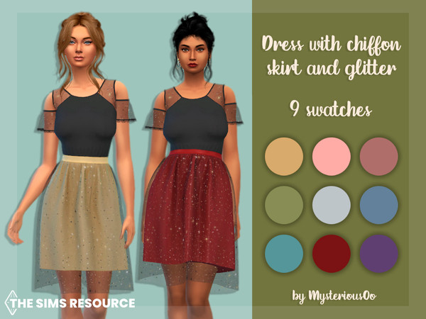 Sims 4 — Dress with chiffon skirt and glitter by MysteriousOo — Dress with chiffon skirt and glitter in 9 colors 9
