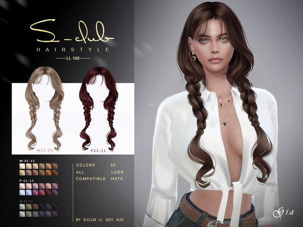 Sims 4 — Braid hairstyle (Gia) by S-Club by S-Club — Braid hairstyle, 30 colors, HQ, Hat compatible, hope you like it,