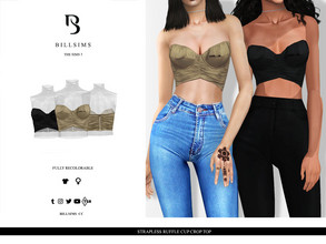 Sims 3 — Strapless Ruffle Cup Crop Top by Bill_Sims — This crop top features all over body ruching, underwired cups and a