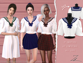 Sims 4 — Sailor Style POPLIN Shirt by _zy — New mesh 14 colors All lods HQ compatible hope you will like it~