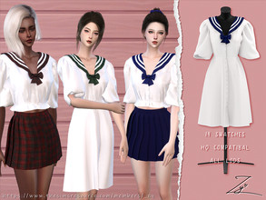 Sims 4 — Sailor Style POPLIN Dress by _zy — New mesh 14 colors All lods HQ compatible hope you will like it~