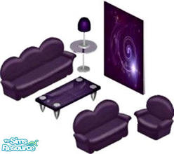 Sims 1 — Nighttime Set by STP Carly — Includes: Sofa, Chair, Cuddle Loveseat, Endtable, Coffee Table, Painting, Lamp
