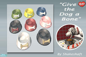 Sims 2 — Give the Dog a Bone by Shakeshaft — A new mesh dog bowl with a bone motif set includes recolours...enjoy.