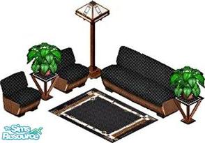 Sims 1 — Fan Set by STP Carly — Includes: Sofa, Rug, Floor Lamp, Endtable, Chair