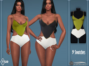 Sims 4 — Metallic Trim Strappy Swimsuit by Harmonia — 9 Swatches Please do not use my textures. Please do not re-upload.