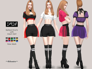 Sims 4 — IMIN - Goth Shorts and Skirt by Helsoseira — Style : Goth/industrial belted shorts with mesh skirt Name : IMIN