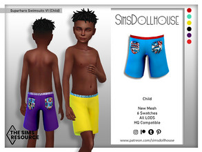 Sims 4 — Superhero Swimsuits V1 (Child) by SimsDollhouse — Superhero swimsuits as a new mesh in 6 swatches for Sims 4