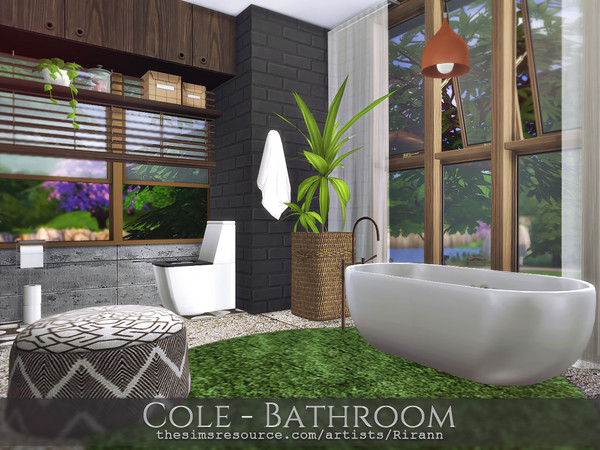 Sims 4 — Cole - Bathroom - TSR CC Only by Rirann — Cole Bathroom is a contemporary room in brown, black and white colors