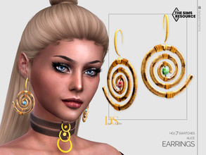 Sims 4 — Alice Earrings by DailyStorm — Large spiral earrings with a gem in the center. Available in 7 gem colors. - new