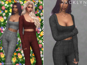 Sims 4 — JACKLYN | top by Plumbobs_n_Fries — Patterned Long-sleeved Crop Top New Mesh HQ Texture Female | Teen - Elders