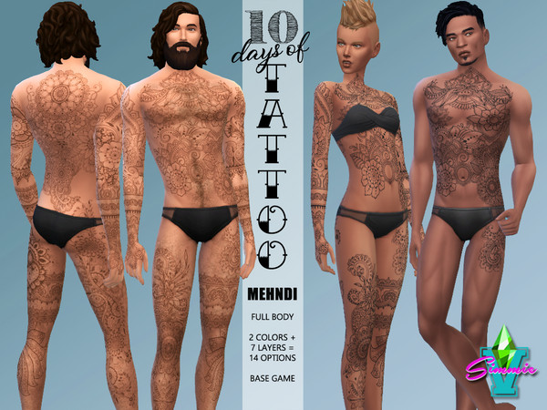 Sims 4 — Mehndi Body Tattoo by SimmieV — A full body tattoo design inspired by the imagery used in traditional henna