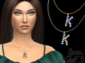 Sims 4 — Letter K multicolor crystals pendant by Natalis — Letter K multicolor crystals pendant on the middle chain. 2