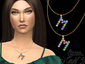 Sims 4 — Letter M multicolor pendan by Natalis — Letter M multicolor crystals pendant on the middle chain. 2 metal color