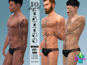 Sims 4 — Mehndi Left Arm by SimmieV — A set of three individual Mehndi inspired left arm sleeve tattoo designs in black,
